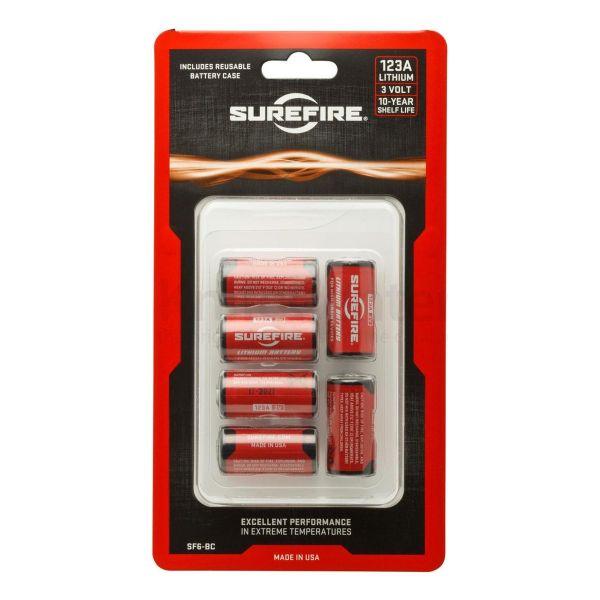 SureFire 123A Lithium Batteries - 6 Pack w/ Clamshell Holder